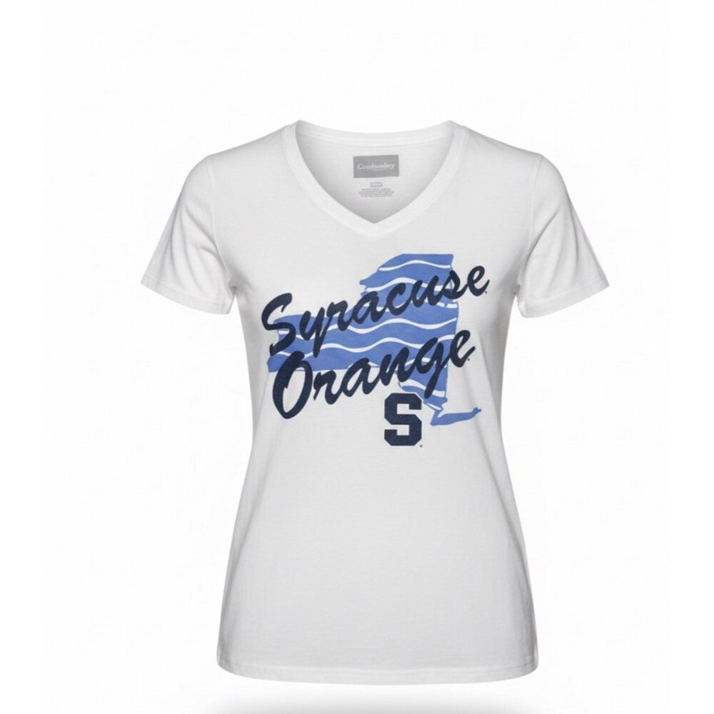 Syracuse Orange T-Shirt Women's Size Medium White/Blue V-Neck NCAA